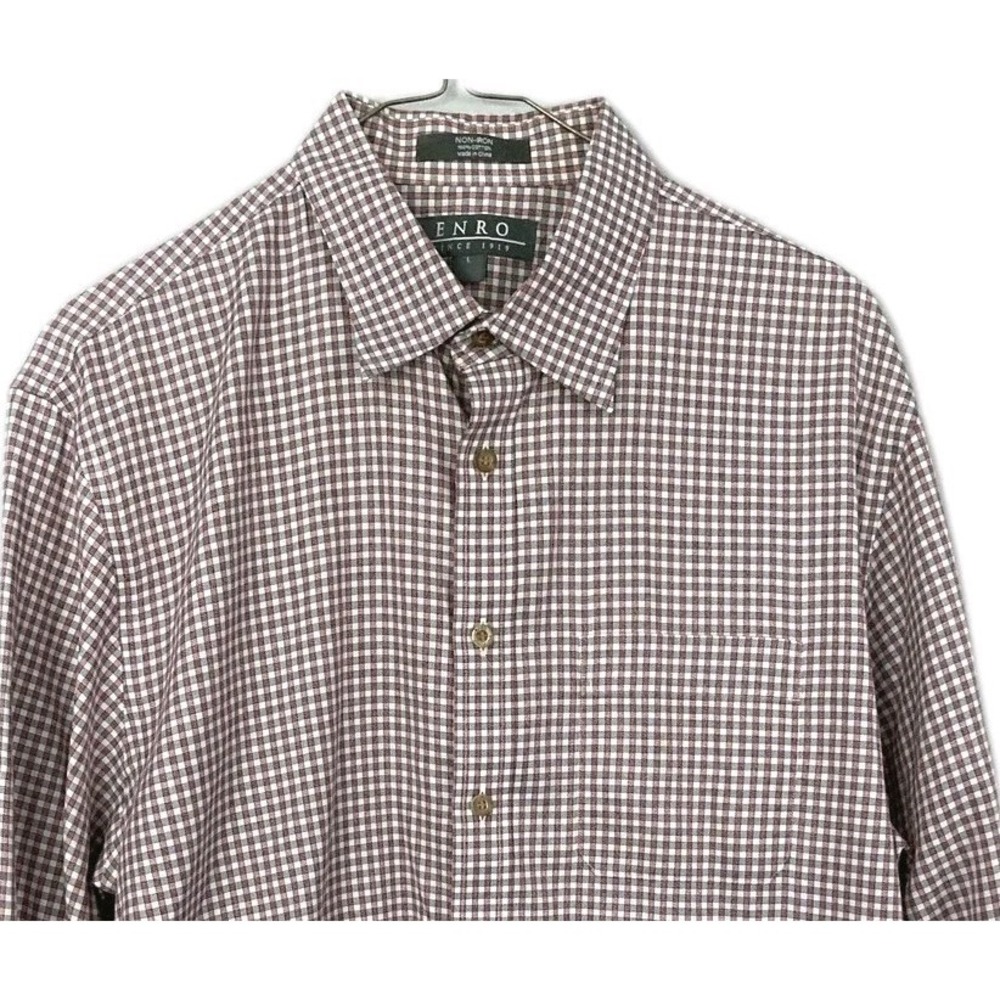 Enro Shirt Mens L Red Gingham Non Iron Long Sleeve Dress Cotton Classic Fit